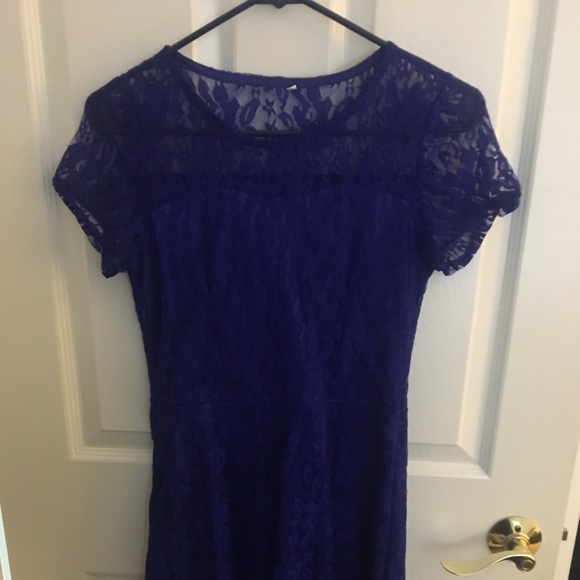 Round Neck Short Sleeved Pleated Dress, Blue M - Picture 2 of 4
